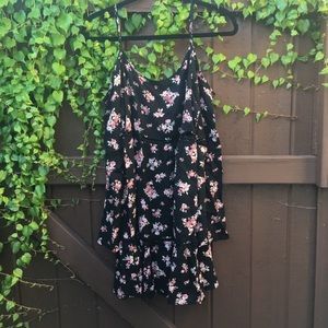 Socialite Black Pink Floral Open Shoulder Dress